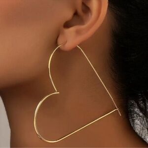 NEW 18k Gold Plated Heart Threader Over Size Hoop Earrings